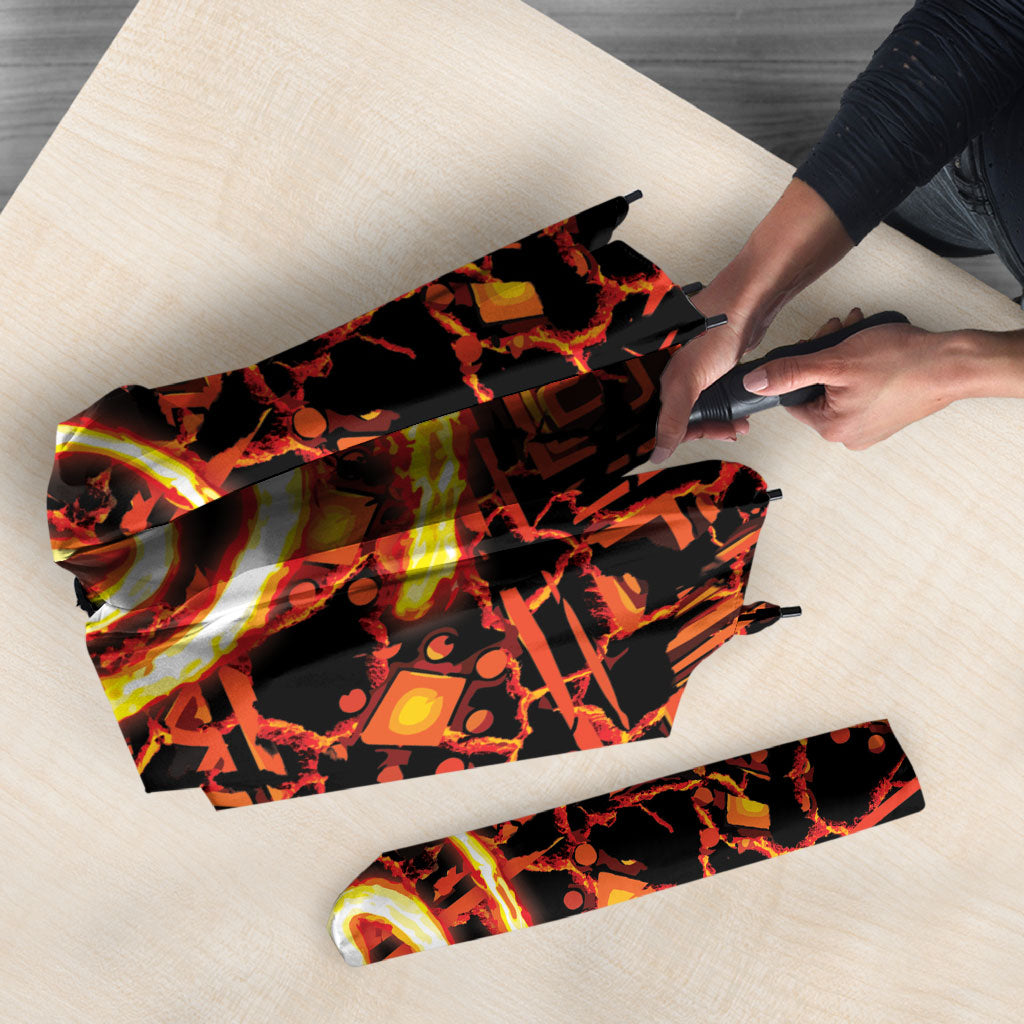 Polynesia Lava Monster Cosplay Umbrella Fiery Glowing Volcano Crack Pattern