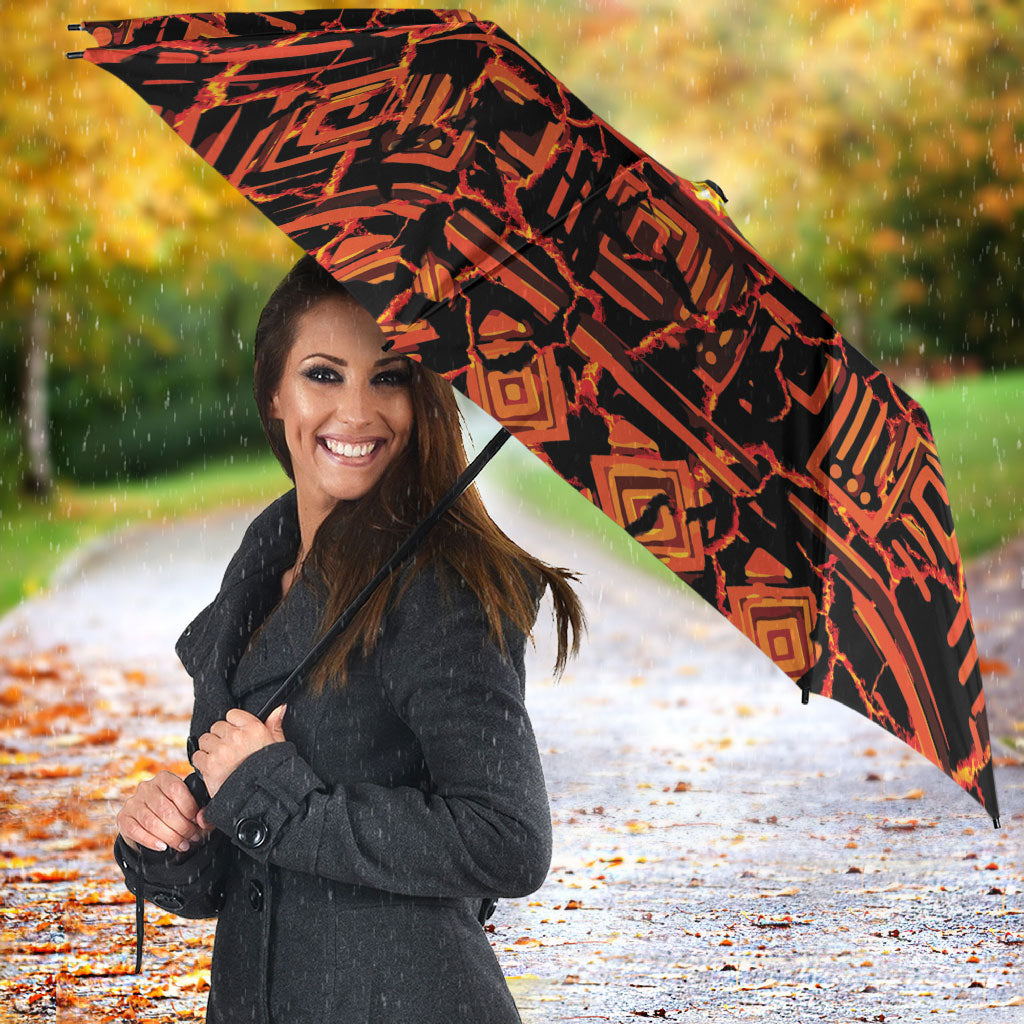 Polynesia Lava Monster Cosplay Umbrella Fiery Glowing Volcano Crack Pattern