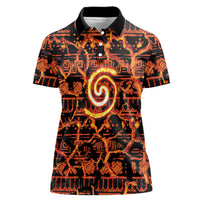 Polynesia Lava Monster Cosplay Women Polo Shirt Fiery Glowing Volcano Crack Pattern