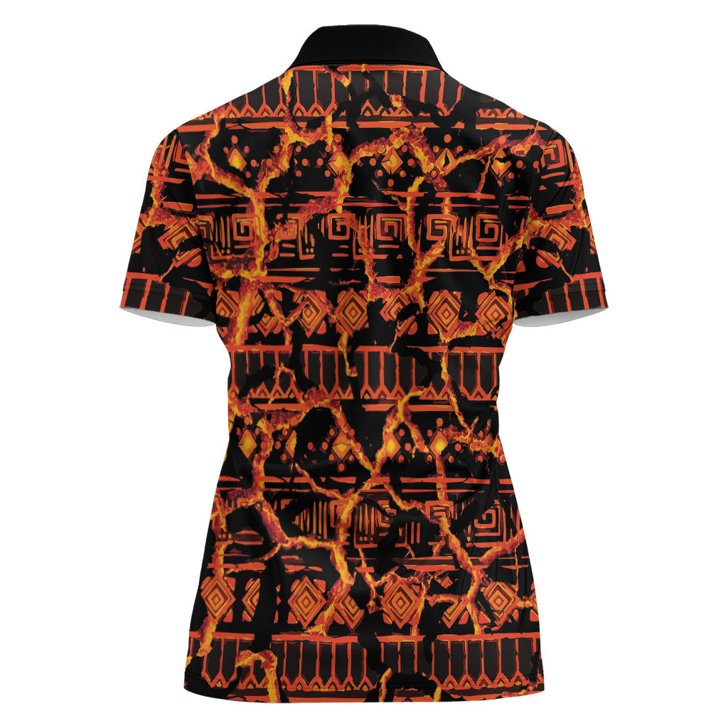 Polynesia Lava Monster Cosplay Women Polo Shirt Fiery Glowing Volcano Crack Pattern
