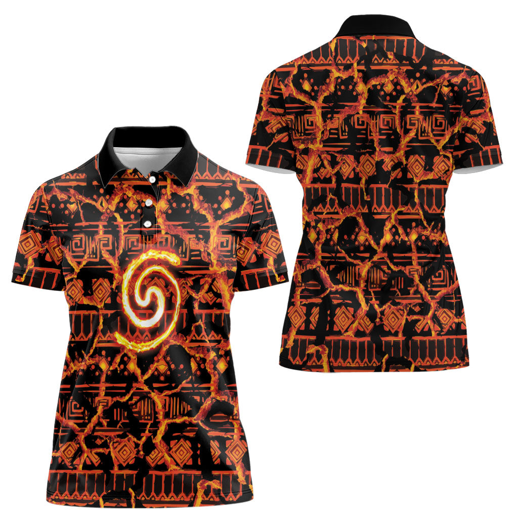 Polynesia Lava Monster Cosplay Women Polo Shirt Fiery Glowing Volcano Crack Pattern