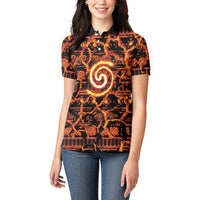 Polynesia Lava Monster Cosplay Women Polo Shirt Fiery Glowing Volcano Crack Pattern