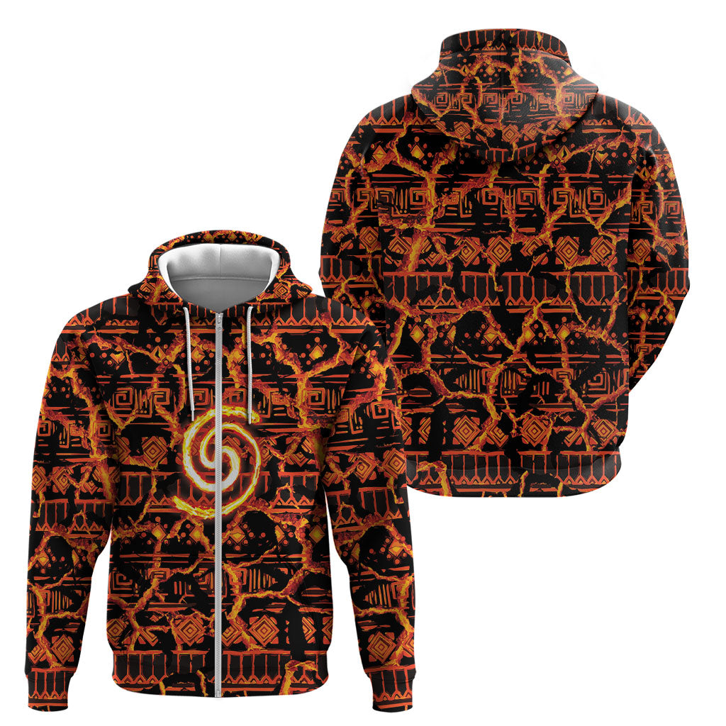 Polynesia Lava Monster Cosplay Zip Hoodie Fiery Glowing Volcano Crack Pattern