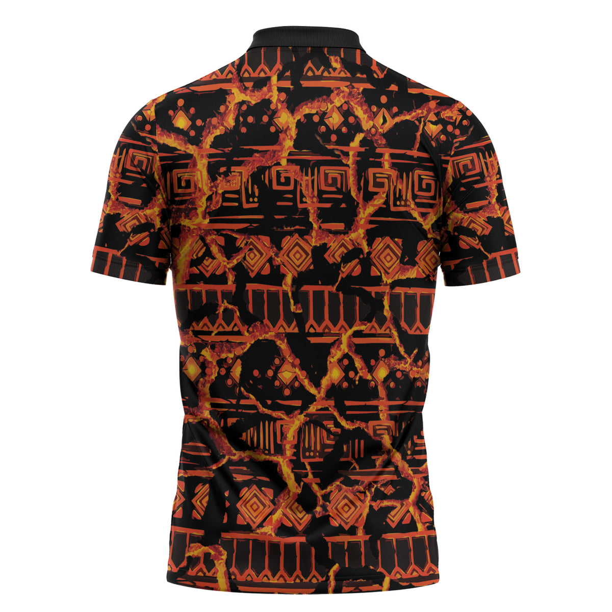 Polynesia Lava Monster Cosplay Zipper Polo Shirt Fiery Glowing Volcano Crack Pattern