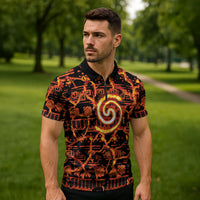 Polynesia Lava Monster Cosplay Zipper Polo Shirt Fiery Glowing Volcano Crack Pattern