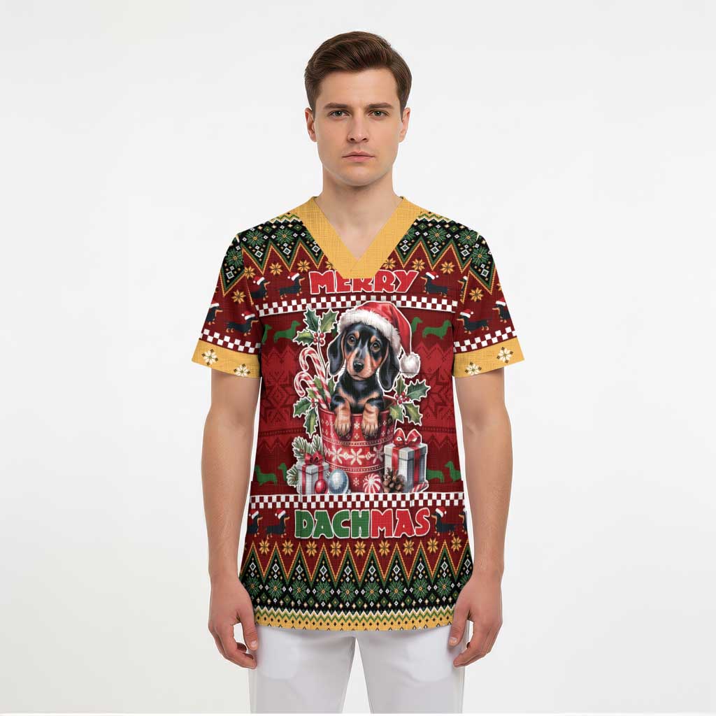 Dachshund Christmas Scrub Top Merry Dachmas - Polynesian Pride
