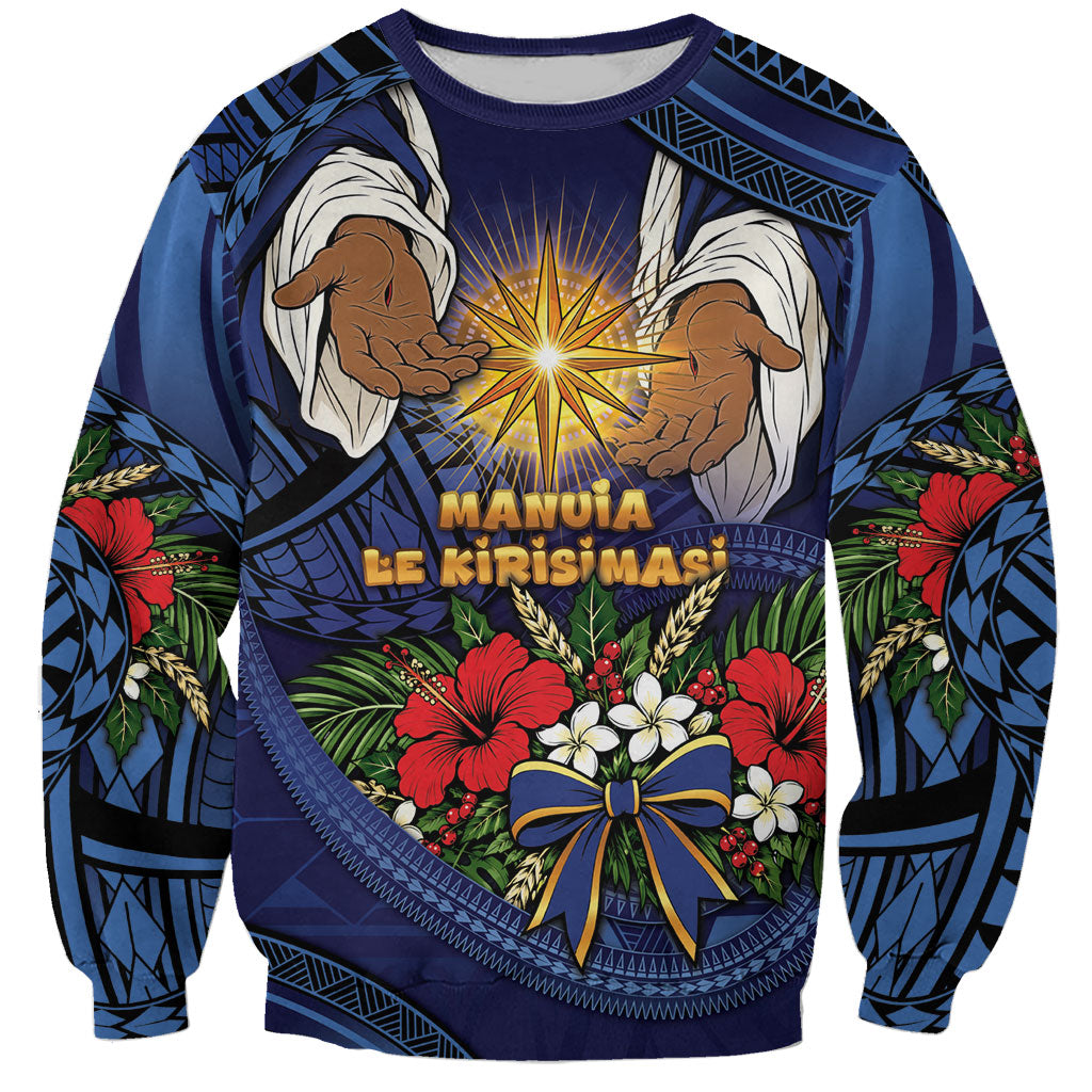 Samoa Manuia Le Kerisimasi Sweatshirt Jesus Hands Bethlehem Star Hibiscus DT05 Unisex Navy - Polynesian Pride