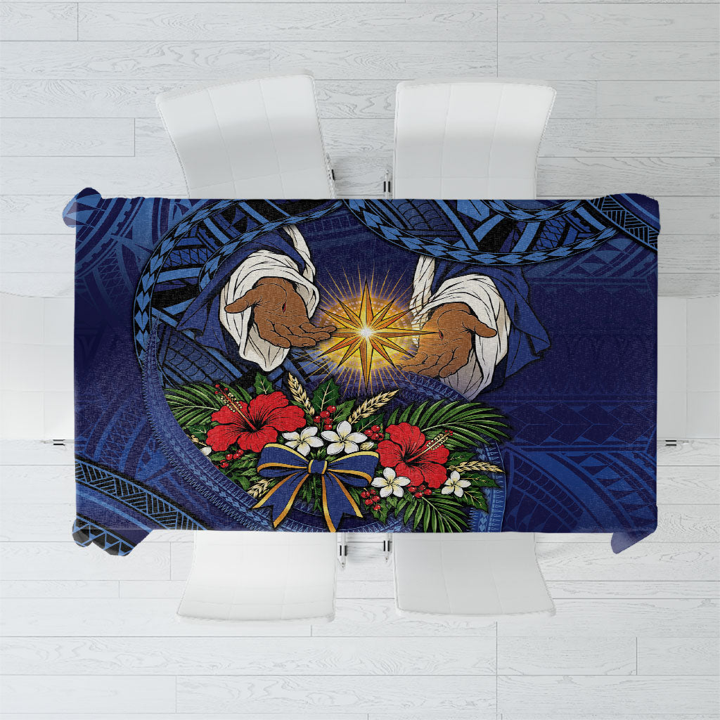Samoa Manuia Le Kerisimasi Tablecloth Jesus Hands Bethlehem Star Hibiscus DT05 Navy - Polynesian Pride