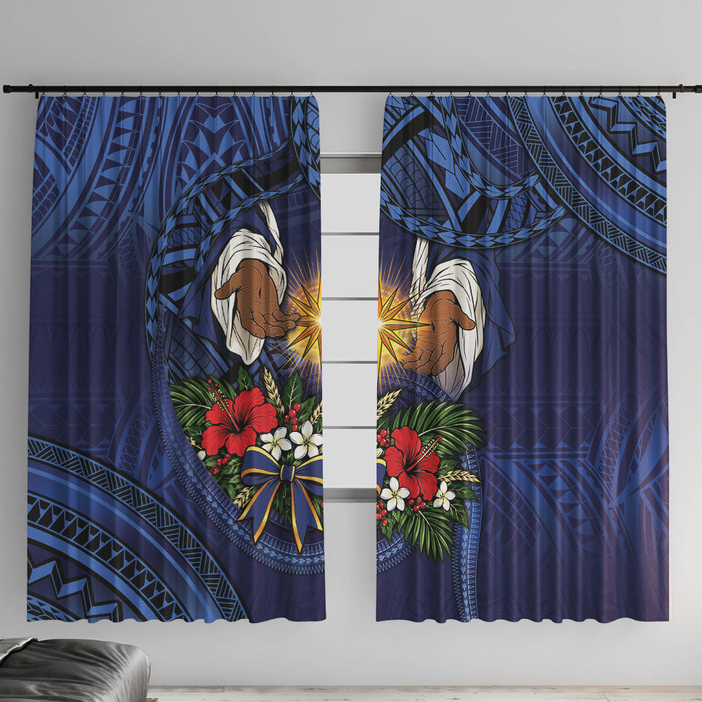 Samoa Manuia Le Kerisimasi Window Curtain Jesus Hands Bethlehem Star Hibiscus