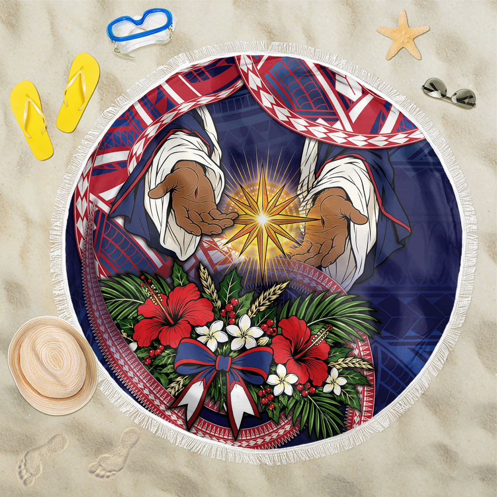 American Samoa Manuia Le Kerisimasi Beach Blanket Jesus Hands Bethlehem Star Hibiscus