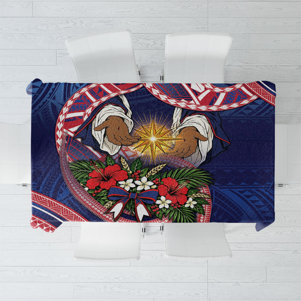 American Samoa Manuia Le Kerisimasi Tablecloth Jesus Hands Bethlehem Star Hibiscus DT05 Navy - Polynesian Pride