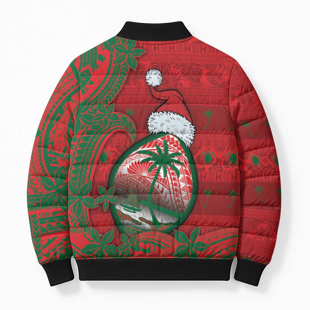 Guam Christmas Bomber Puffer Jacket Chamorro Seal Hat Santa Tribal Waves - Polynesian Pride
