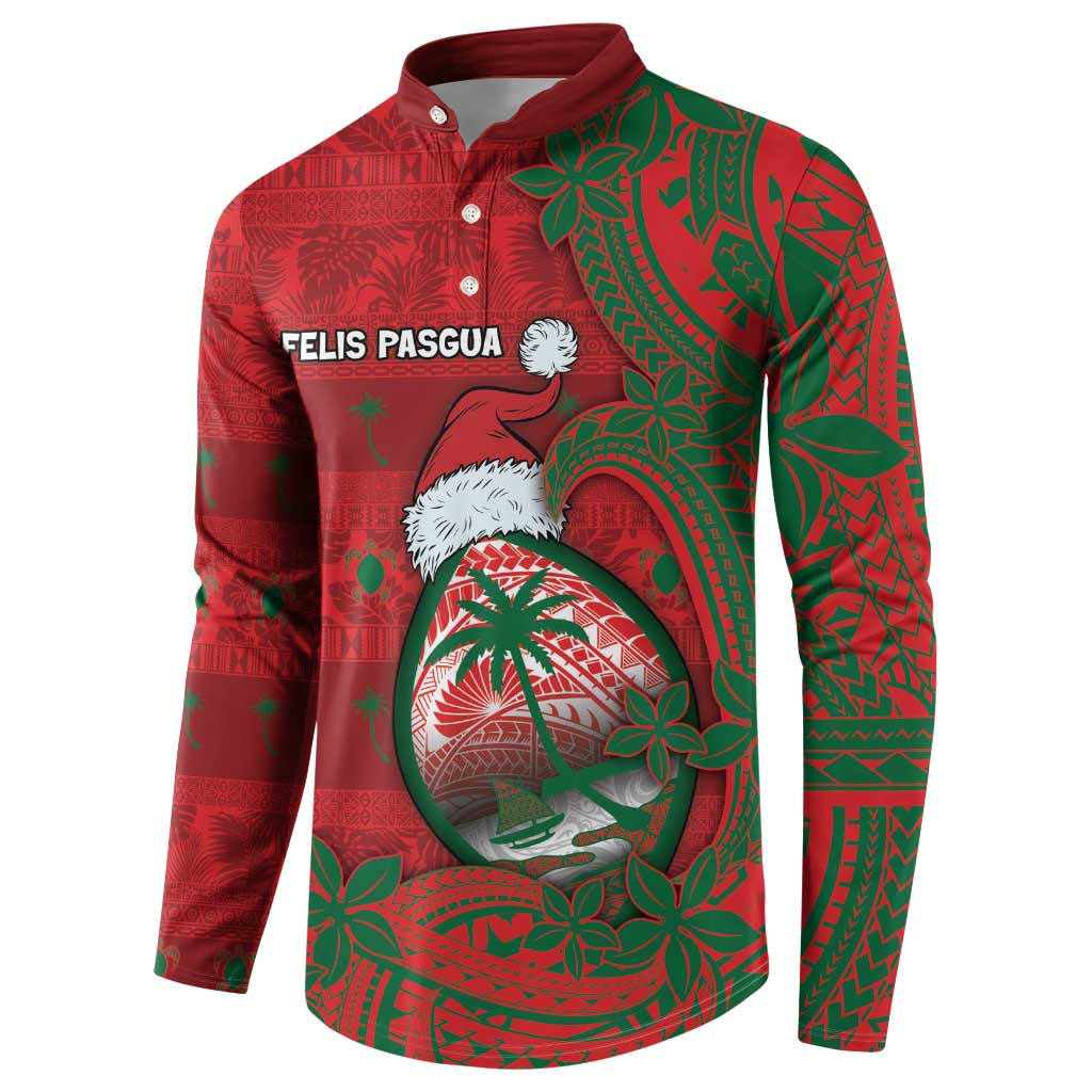 Guam Christmas Button Sweatshirt Chamorro Seal Hat Santa Tribal Waves - Polynesian Pride