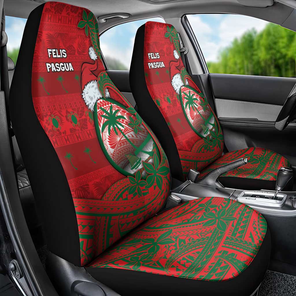 Guam Christmas Car Seat Cover Chamorro Seal Hat Santa Tribal Waves - Polynesian Pride