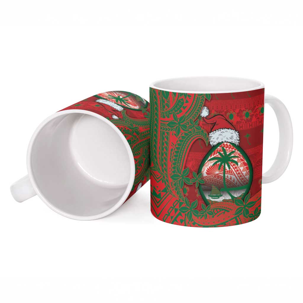 Guam Christmas Ceramic Mug Chamorro Seal Hat Santa Tribal Waves - Polynesian Pride