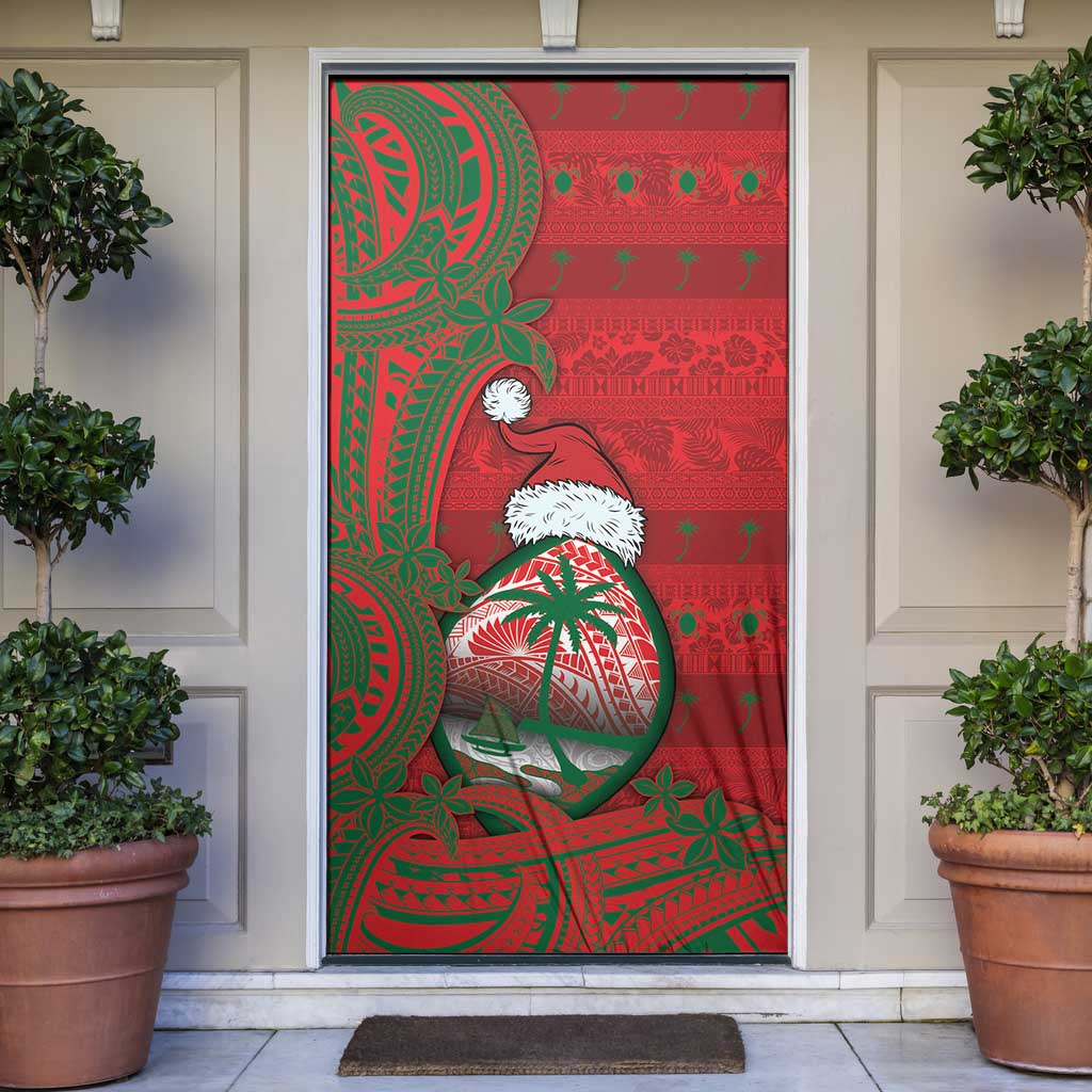 Guam Christmas Door Cover Chamorro Seal Hat Santa Tribal Waves - Polynesian Pride