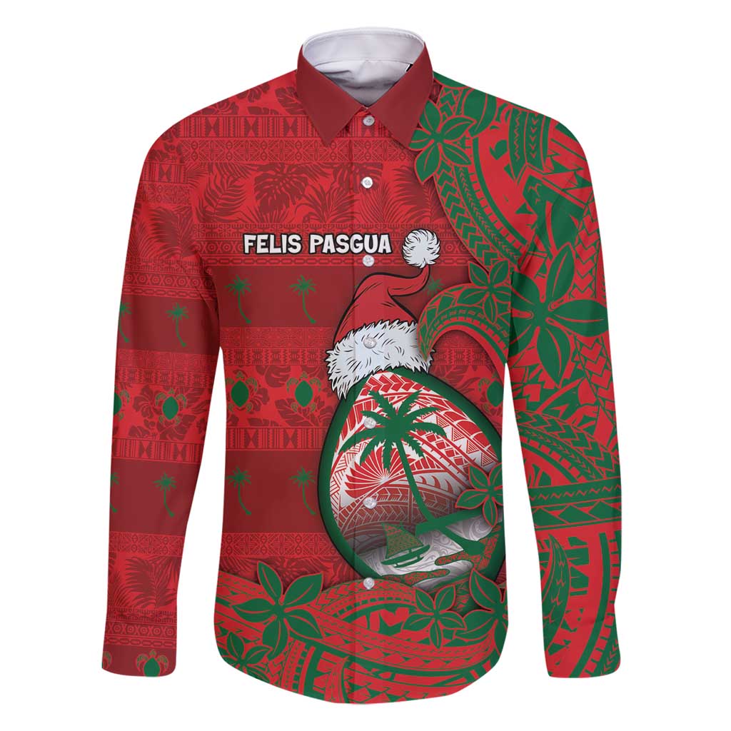 Guam Christmas Family Matching Long Sleeve Bodycon Dress and Hawaiian Shirt Chamorro Seal Hat Santa Tribal Waves - Polynesian Pride