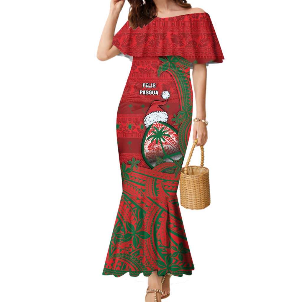 Guam Christmas Family Matching Mermaid Dress and Hawaiian Shirt Chamorro Seal Hat Santa Tribal Waves - Polynesian Pride