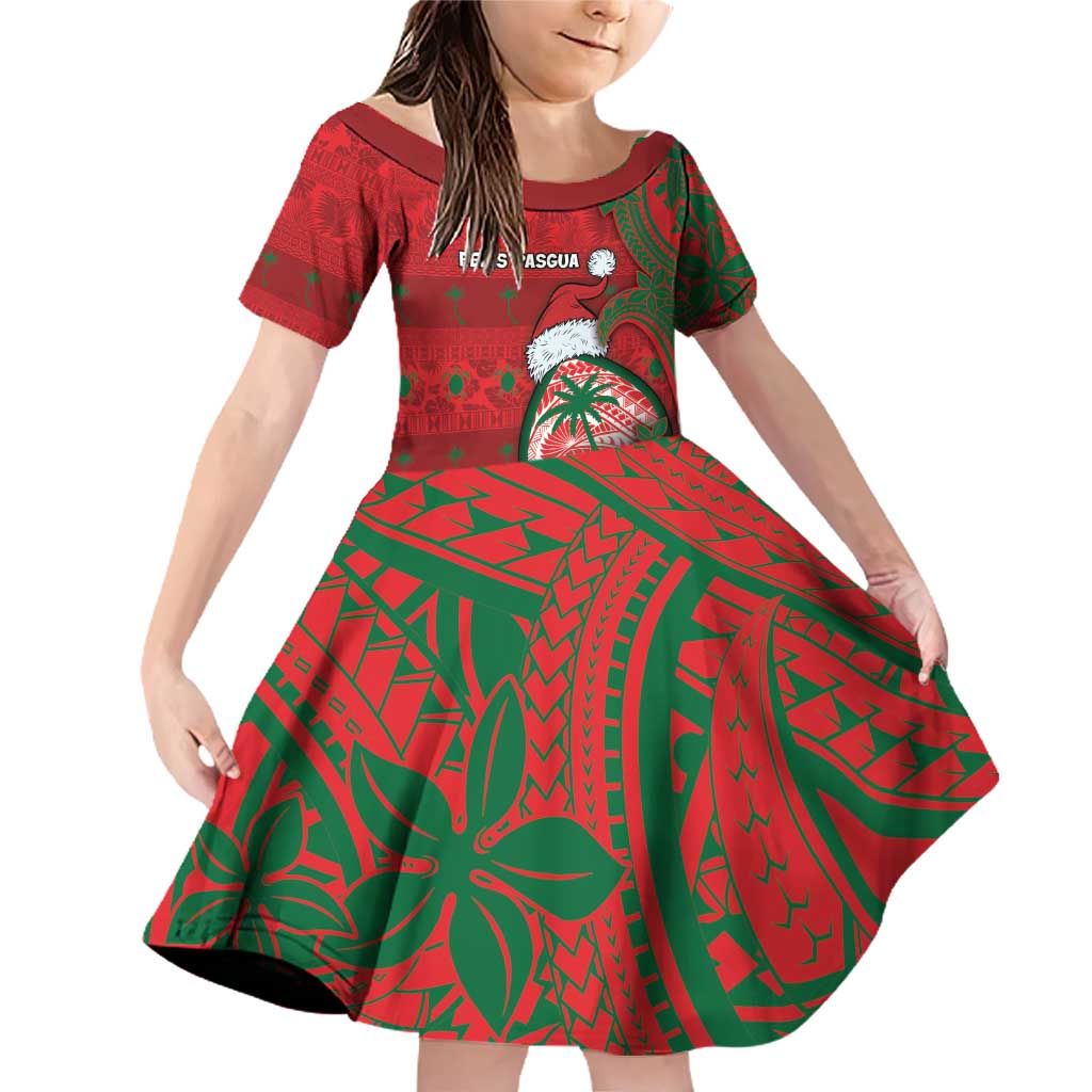 Guam Christmas Family Matching Off Shoulder Short Dress and Hawaiian Shirt Chamorro Seal Hat Santa Tribal Waves - Polynesian Pride