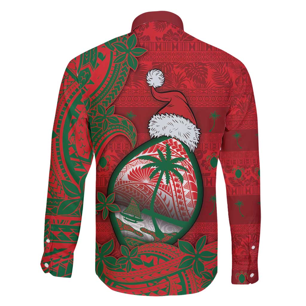 Guam Christmas Family Matching Short Sleeve Bodycon Dress and Hawaiian Shirt Chamorro Seal Hat Santa Tribal Waves - Polynesian Pride