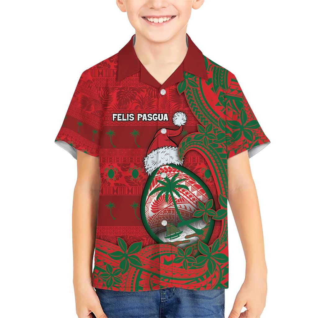 Guam Christmas Family Matching Short Sleeve Bodycon Dress and Hawaiian Shirt Chamorro Seal Hat Santa Tribal Waves - Polynesian Pride