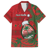 Guam Christmas Family Matching Tank Maxi Dress and Hawaiian Shirt Chamorro Seal Hat Santa Tribal Waves - Polynesian Pride