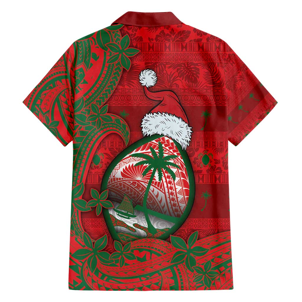 Guam Christmas Family Matching Tank Maxi Dress and Hawaiian Shirt Chamorro Seal Hat Santa Tribal Waves - Polynesian Pride