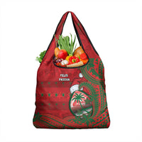 Guam Christmas Grocery Bag Chamorro Seal Hat Santa Tribal Waves - Polynesian Pride