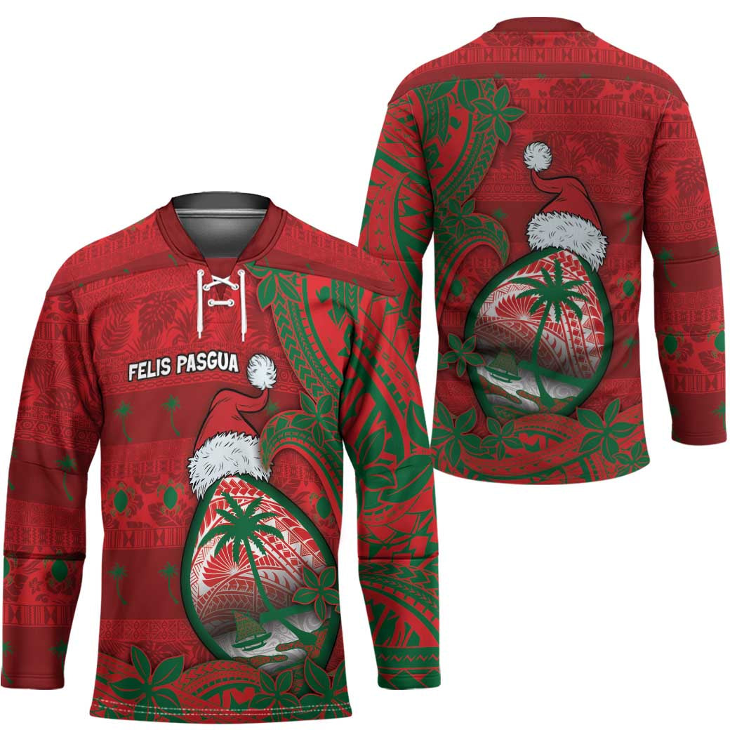 Guam Christmas Hockey Jersey Chamorro Seal Hat Santa Tribal Waves - Polynesian Pride