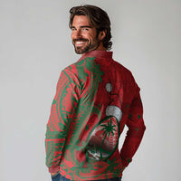 Guam Christmas Long Sleeve Polo Shirt Chamorro Seal Hat Santa Tribal Waves - Polynesian Pride