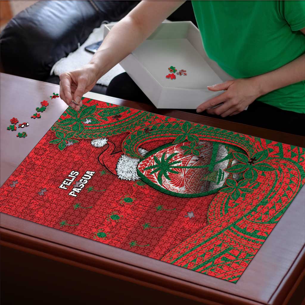 Guam Christmas Puzzle Chamorro Seal Hat Santa Tribal Waves - Polynesian Pride