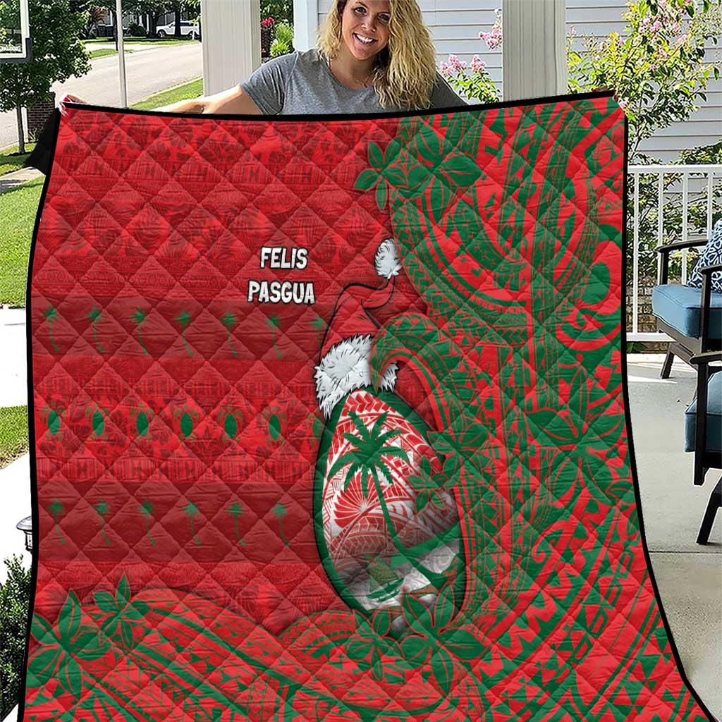 Guam Christmas Quilt Chamorro Seal Hat Santa Tribal Waves - Polynesian Pride