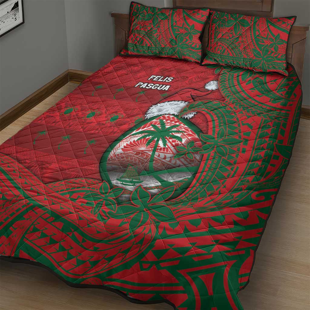 Guam Christmas Quilt Bed Set Chamorro Seal Hat Santa Tribal Waves - Polynesian Pride