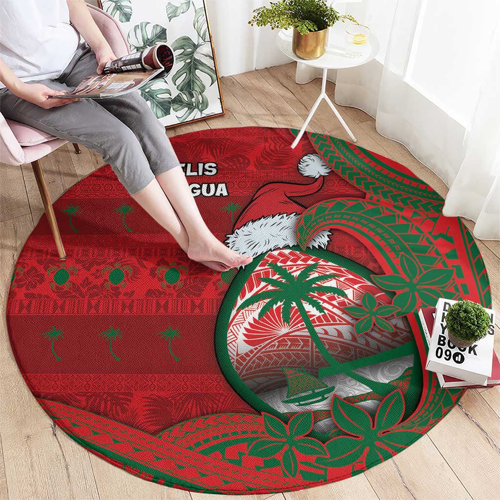 Guam Christmas Round Carpet Chamorro Seal Hat Santa Tribal Waves - Polynesian Pride