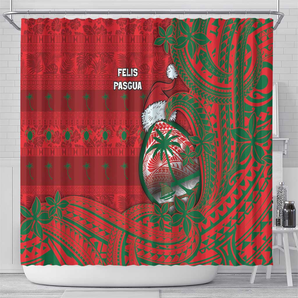 Guam Christmas Shower Curtain Chamorro Seal Hat Santa Tribal Waves - Polynesian Pride