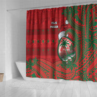 Guam Christmas Shower Curtain Chamorro Seal Hat Santa Tribal Waves - Polynesian Pride