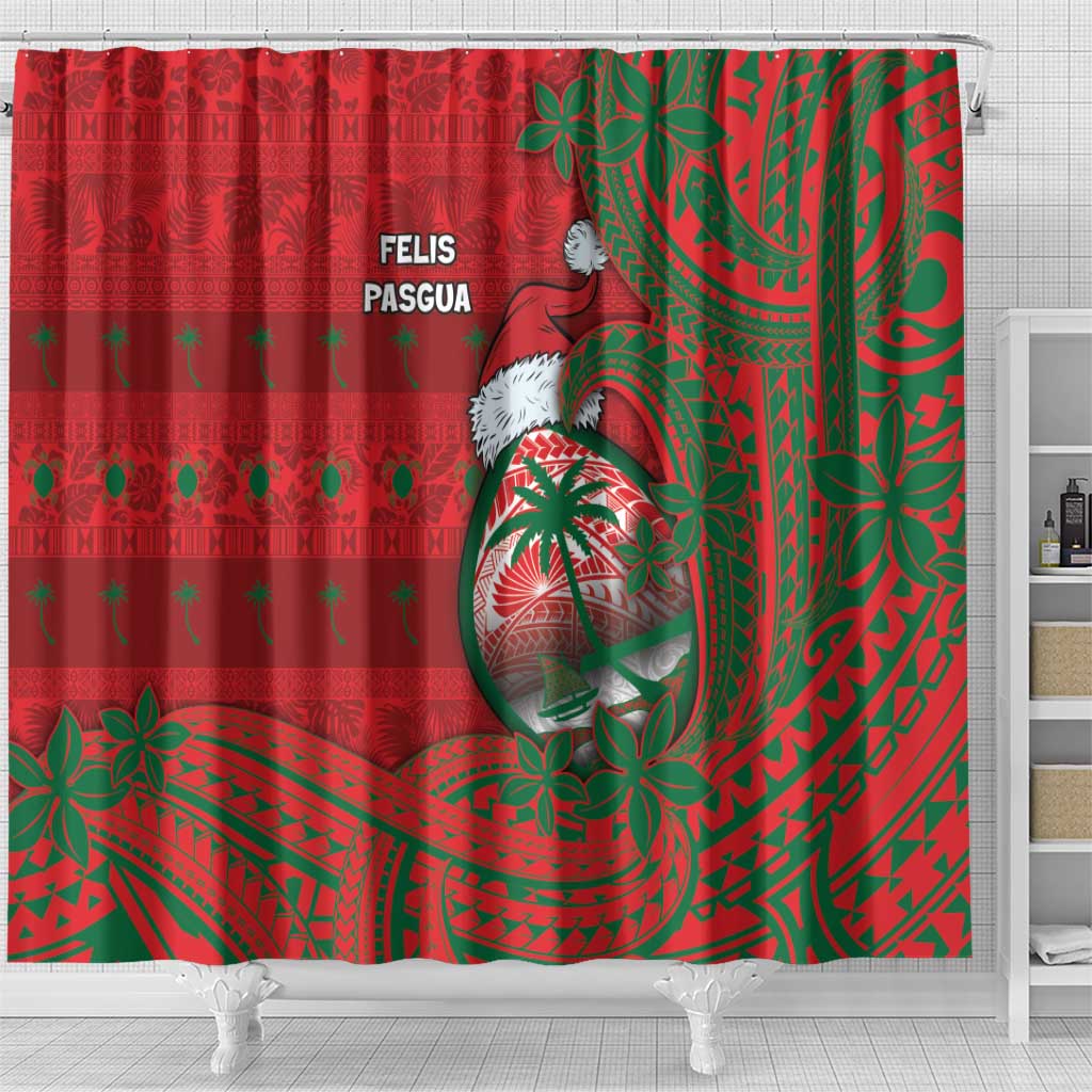 Guam Christmas Shower Curtain Chamorro Seal Hat Santa Tribal Waves - Polynesian Pride