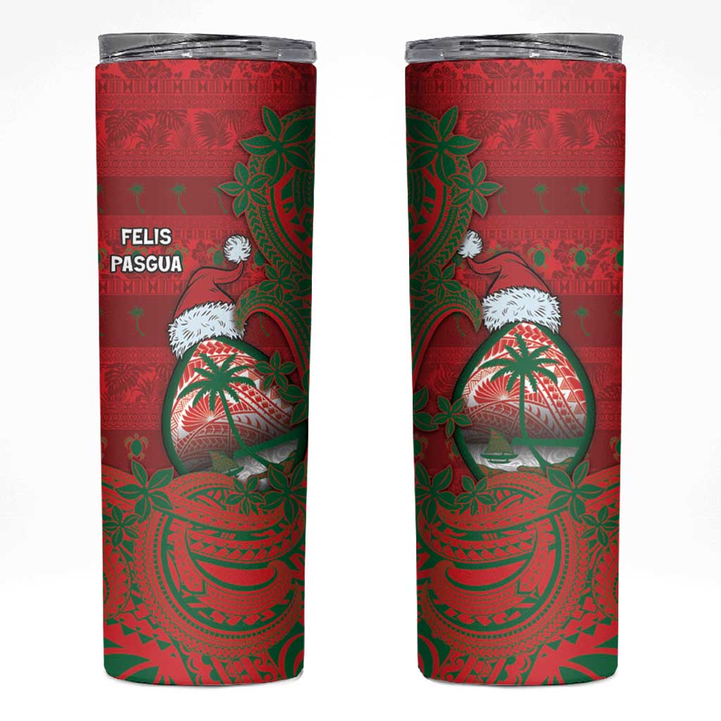 Guam Christmas Skinny Tumbler Chamorro Seal Hat Santa Tribal Waves - Polynesian Pride