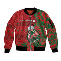 Guam Christmas Sleeve Zip Bomber Jacket Chamorro Seal Hat Santa Tribal Waves - Polynesian Pride