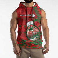 Guam Christmas Sleeveless Hoodie Chamorro Seal Hat Santa Tribal Waves - Polynesian Pride