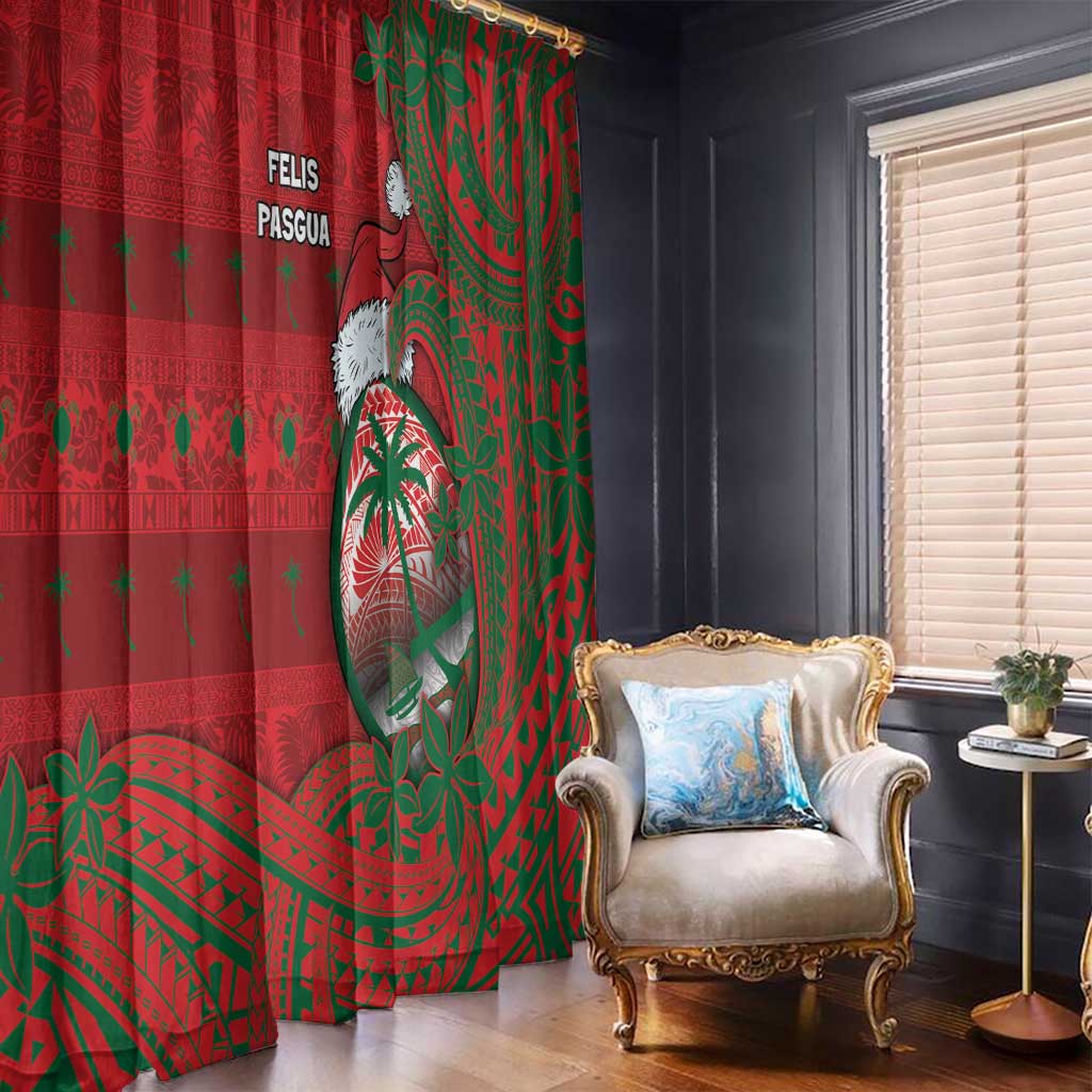 Guam Christmas Window Curtain Chamorro Seal Hat Santa Tribal Waves - Polynesian Pride