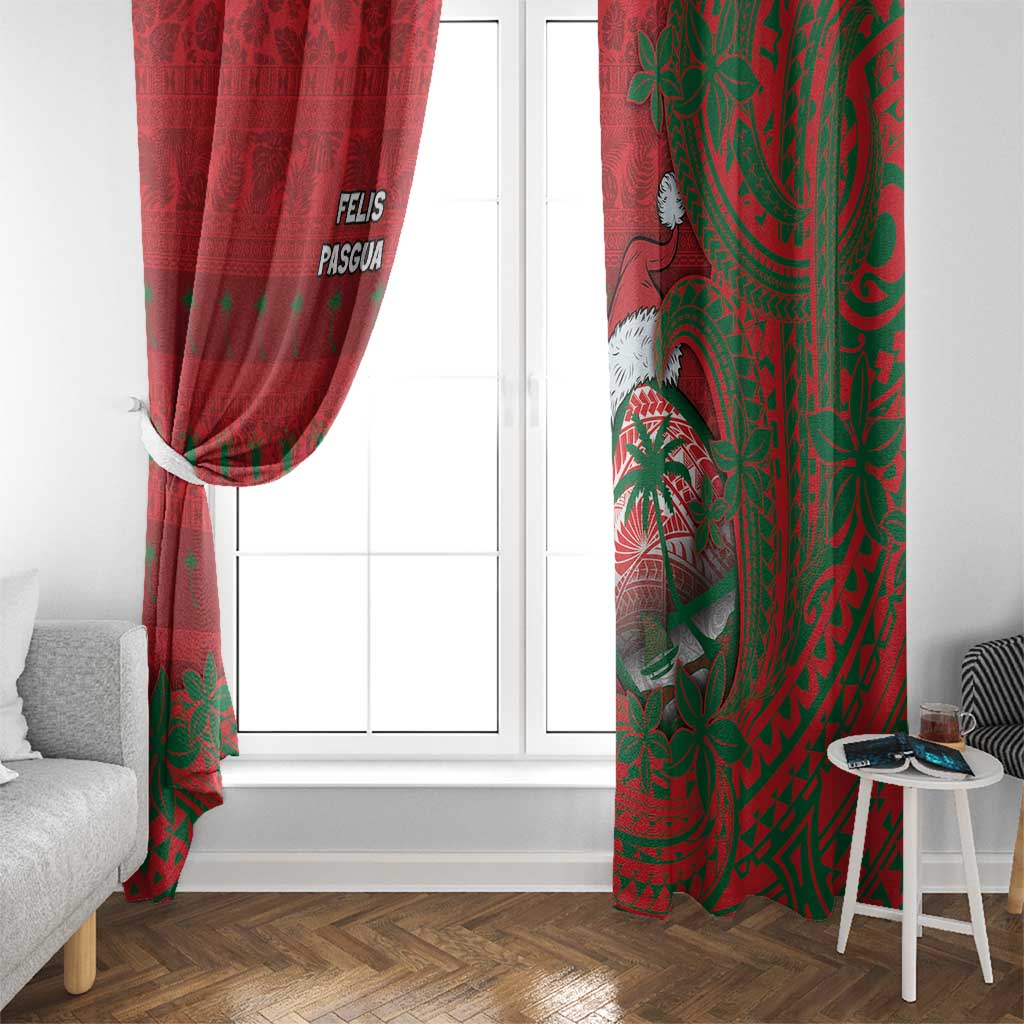 Guam Christmas Window Curtain Chamorro Seal Hat Santa Tribal Waves - Polynesian Pride