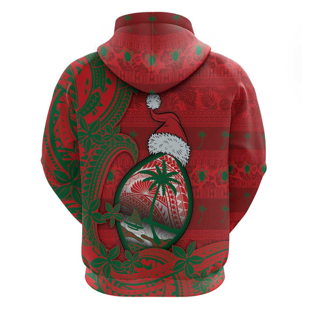 Guam Christmas Zip Hoodie Chamorro Seal Hat Santa Tribal Waves DT05 - Polynesian Pride