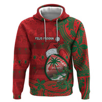 Guam Christmas Zip Hoodie Chamorro Seal Hat Santa Tribal Waves DT05 Pullover Hoodie Red - Polynesian Pride