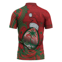 Guam Christmas Zipper Polo Shirt Chamorro Seal Hat Santa Tribal Waves - Polynesian Pride