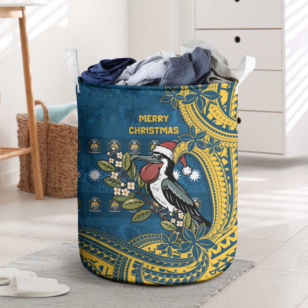 Nauru Christmas Laundry Basket Frigatebird Bird Santa Tribal Waves - Polynesian Pride