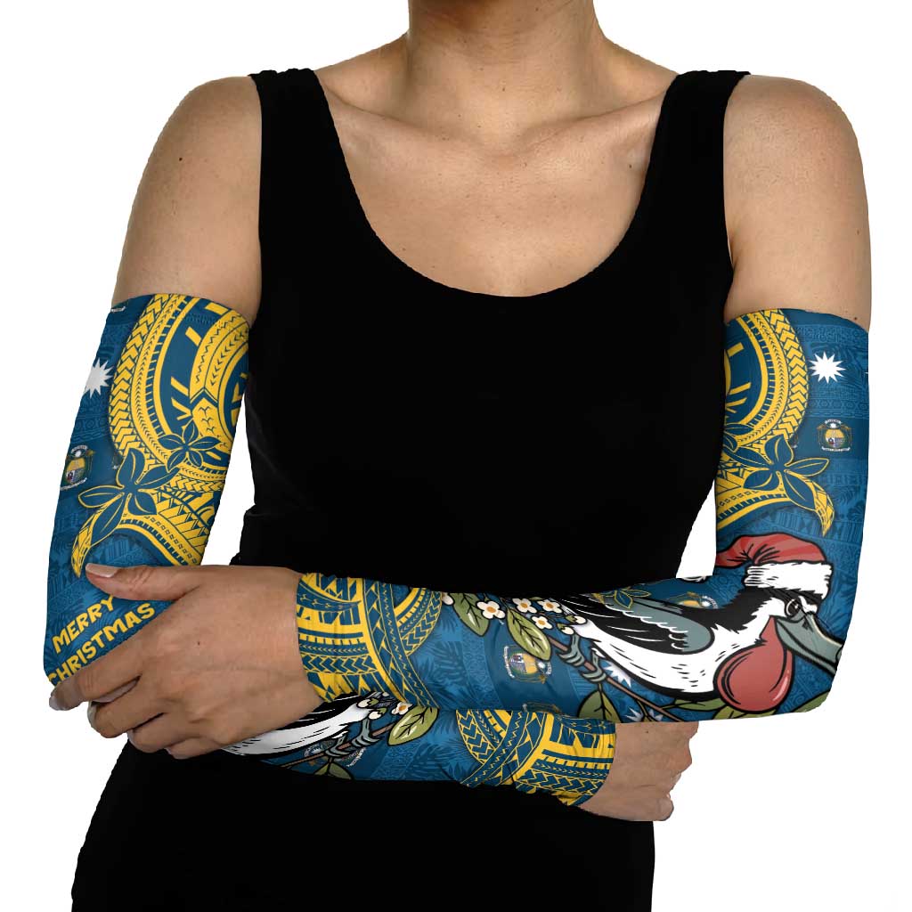 Nauru Christmas Arm Sleeves Frigatebird Bird Santa Tribal Waves - Polynesian Pride