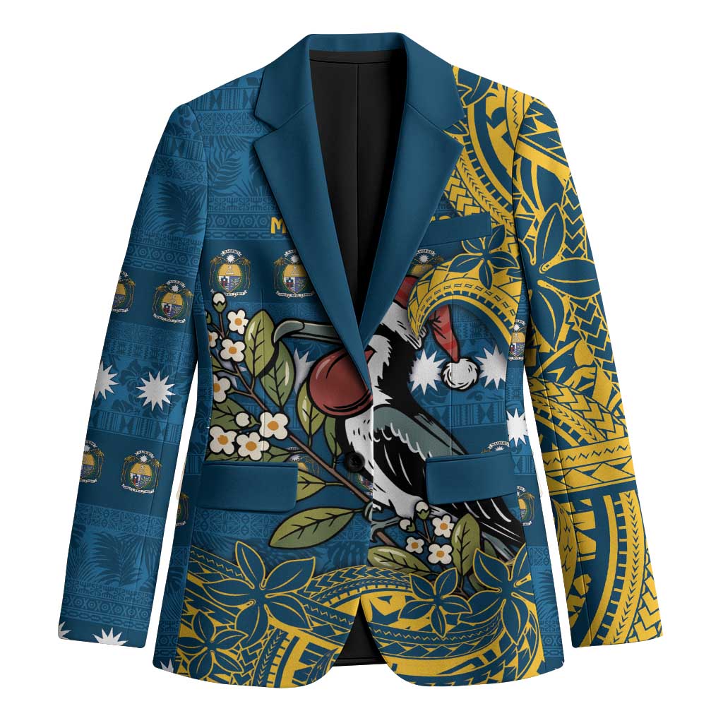 Nauru Christmas Blazer Frigatebird Bird Santa Tribal Waves - Polynesian Pride