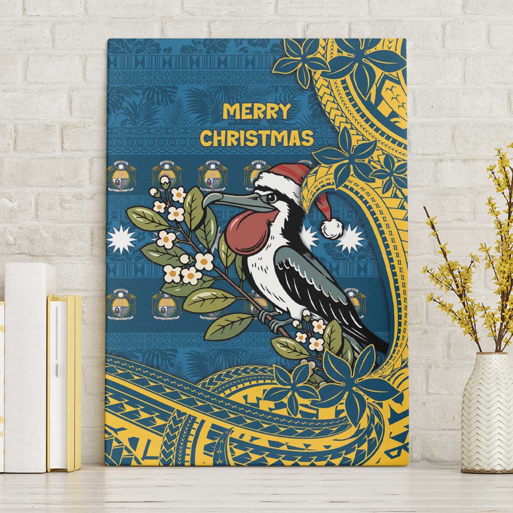 Nauru Christmas Canvas Wall Art Frigatebird Bird Santa Tribal Waves - Polynesian Pride