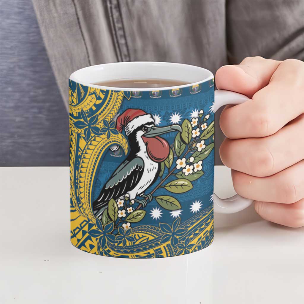 Nauru Christmas Ceramic Mug Frigatebird Bird Santa Tribal Waves - Polynesian Pride